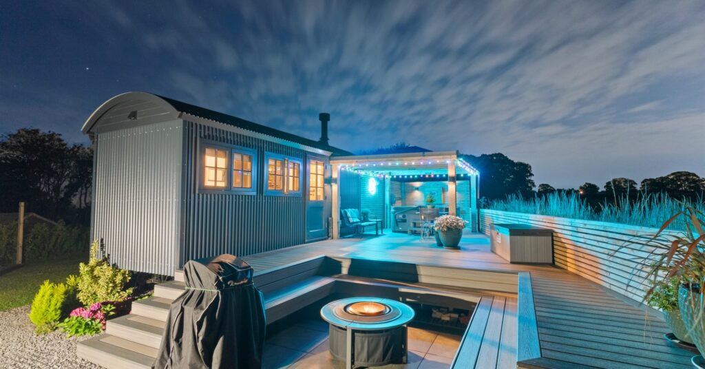 shepherds hut with private hot tub near Newcastle